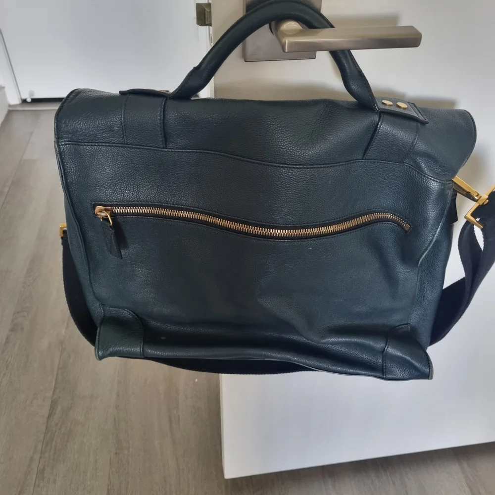 Men's ,and WomenDark Green Leather Briefcase with Gold Hardware ,Ferragamo